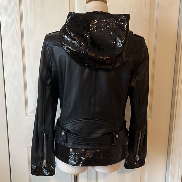- IRO Women’s Riley Black leather jacket with sequin insert Size 42 - Picture 5 of 11